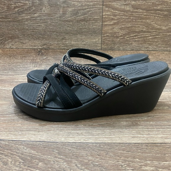 Skechers Size 9 Rumble On Night Out Black Rhinestone
Strappy Wedges Sandal New - Picture 1 of 10